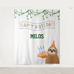 Sloth Birthday Backdrop Personalised Tapestry