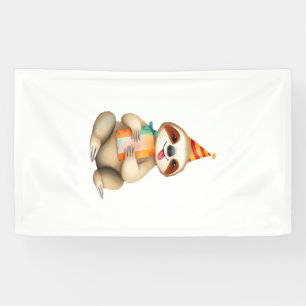 Sloth birthday gift cute funny happy party hat Cla Banner