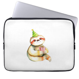 Sloth birthday gift cute funny happy party hat Cla Laptop Sleeve