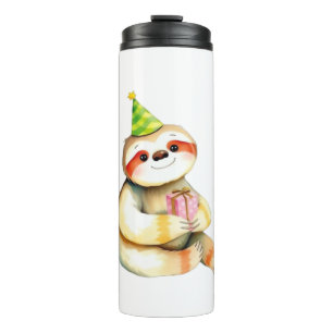 Sloth birthday gift cute funny happy party hat Cla Thermal Tumbler