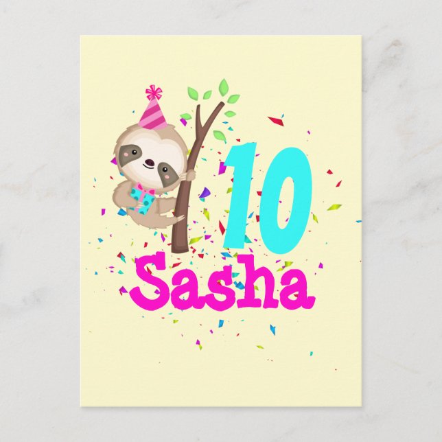 Sloth Birthday Girl Custom Theme Party  Postcard (Front)