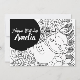 Sloth Birthday Party Floral Colouring Holiday Card