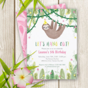 Sloth Birthday Party in Pink & Yellow Invitation