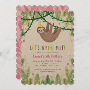 Sloth Birthday Party in Pink & Yellow Invitation