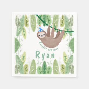 Sloth Birthday Party in White and Blue Napkin