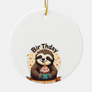 Sloth Birthday Shirt Vintage Cake Animal Graphic Ceramic Tree Decoration