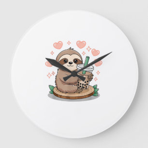 Sloth Boba Tea Bubble Tea T-Shirt Large Clock