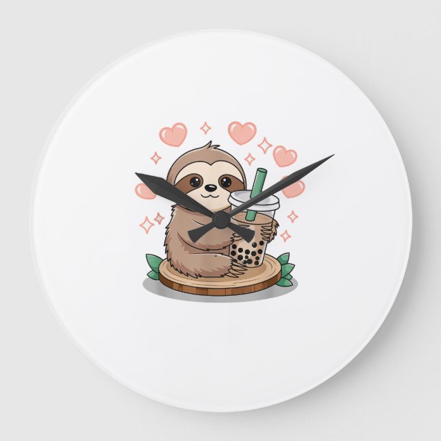 Sloth Boba Tea Bubble Tea T-Shirt Large Clock (Front)