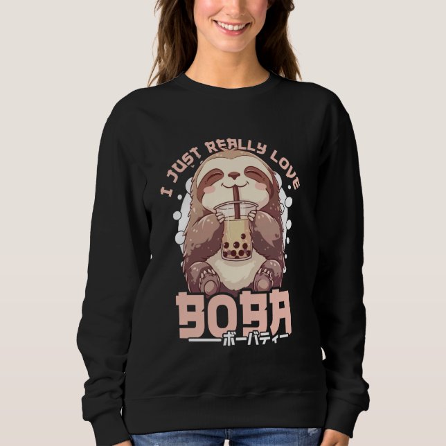 Sloth Boba Tea Kawaii Bubble Tea Sloth Anime Neko  Sweatshirt (Front)