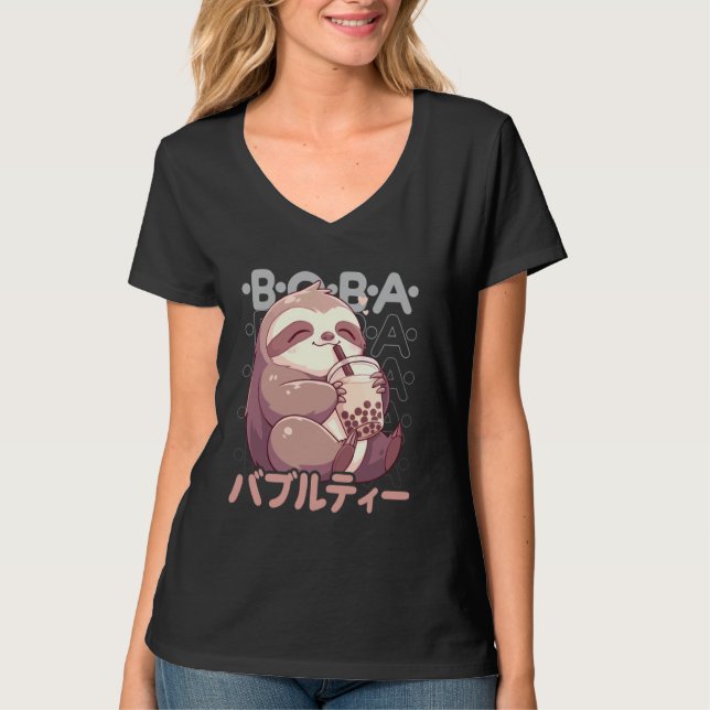 Sloth Boba Tea Kawaii Bubble Tea Sloth Anime Neko  T-Shirt (Front)