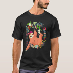 Sloth Bow Tie Leopard Flowers Family Happy Mother' T-Shirt