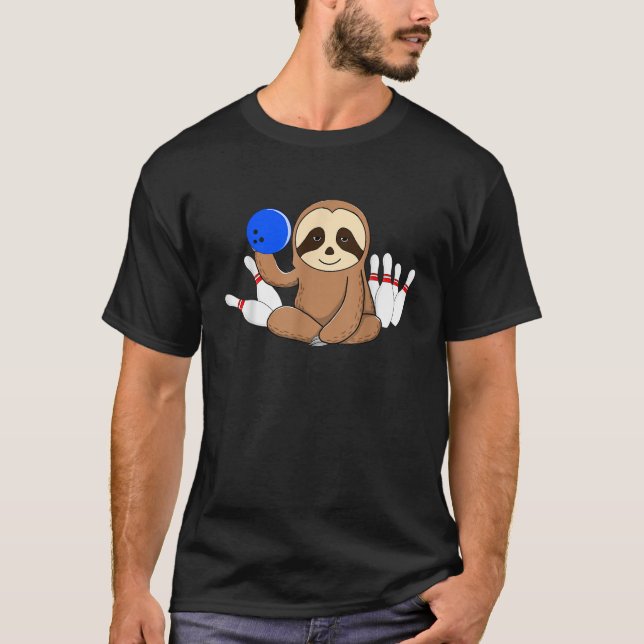 Sloth Bowling Bowler Bowl Funny Left Handed T-Shirt (Front)