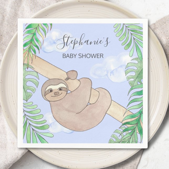 Sloth Boy Blue Baby Shower  Napkin (Creator Uploaded)