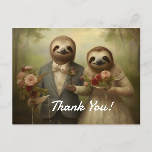 Sloth Bride and Groom Thank You Cards (Front)