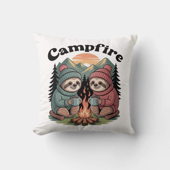 Sloth camping Team Official campfire Cushion (Front)