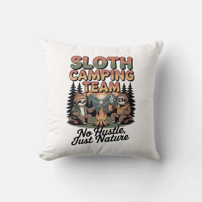 sloth camping team with nature cushion (Front)