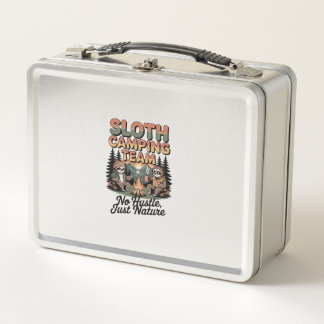sloth camping team with nature metal lunch box