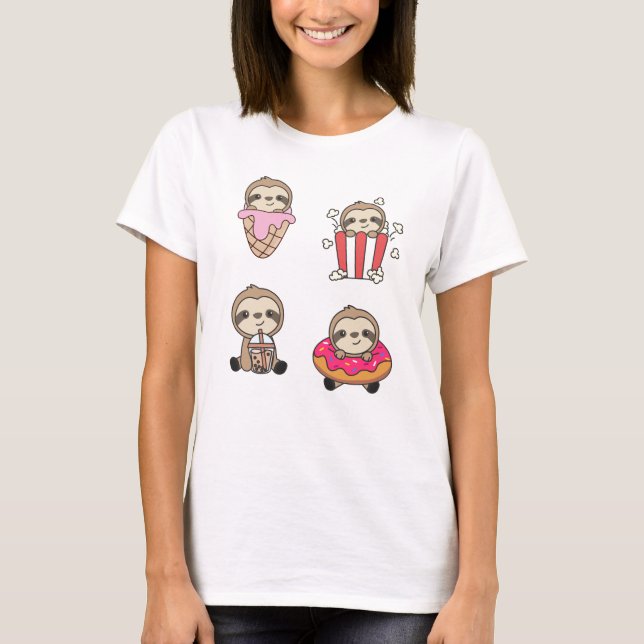 Sloth Candy Bubble Tea Popcorn Doughnut Sweet T-Shirt (Front)