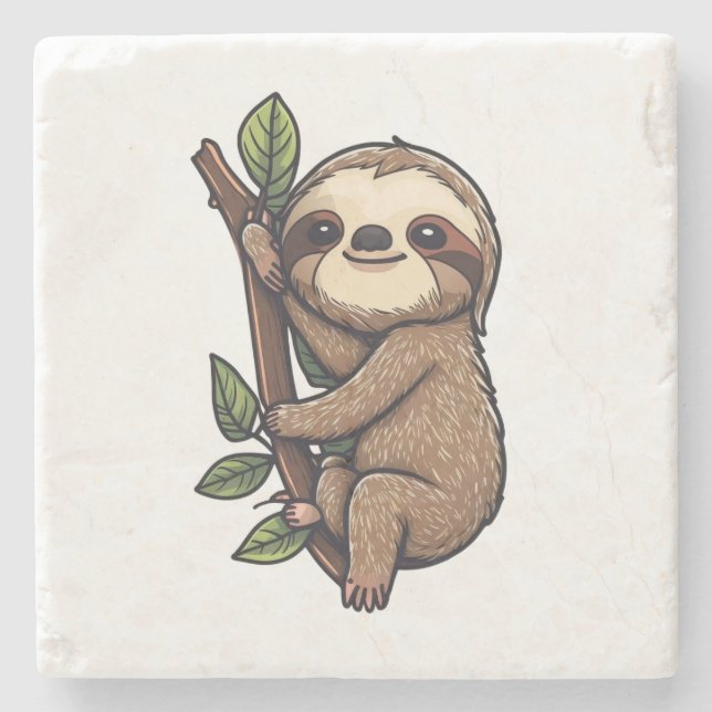 Sloth cartoon illustration stone coaster (Front)