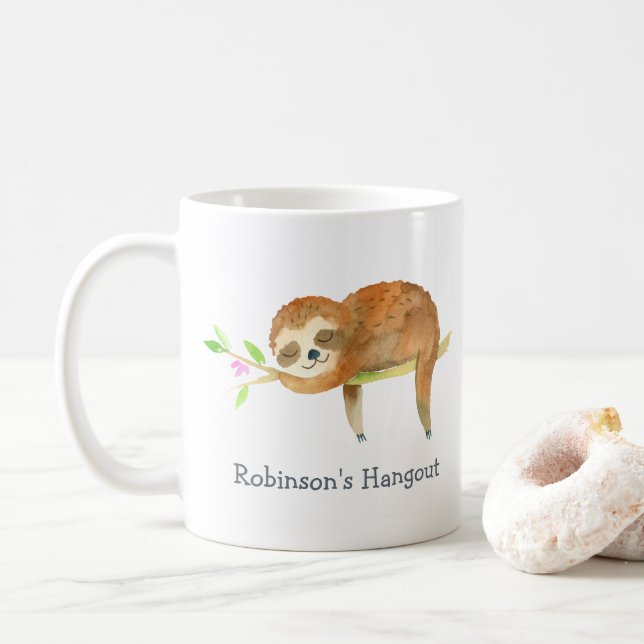 Sloth cartoon personalised coffee mug (With Donut)