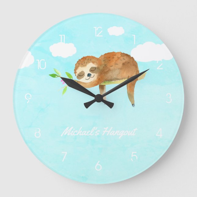 Sloth cartoon personalised large clock (Front)