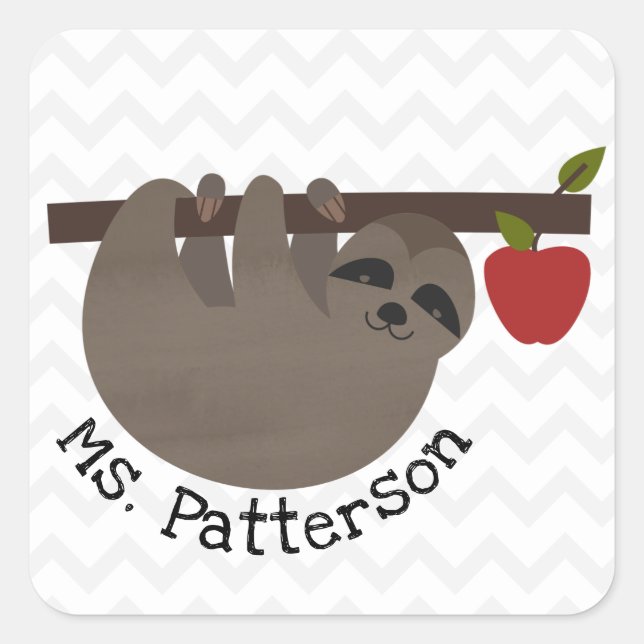 Sloth Chevron Apple Teacher Square Sticker (Front)