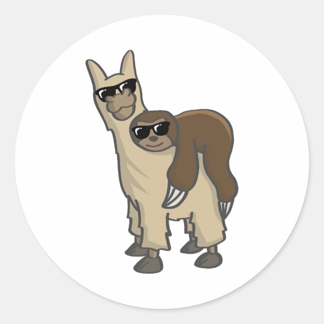 Sloth Chills on Lama Alpaca Cool gift Classic Round Sticker (Front)
