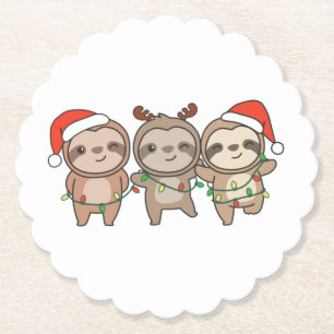 Sloth Christmas Christmas Animals Cute Sloth Paper Coaster