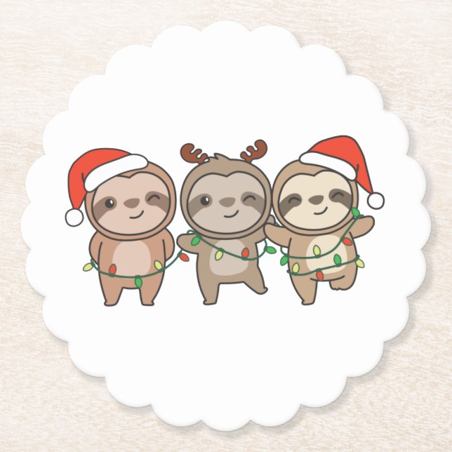 Sloth Christmas Christmas Animals Cute Sloth Paper Coaster (Front)