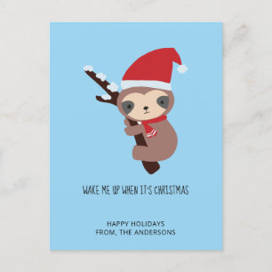 Sloth Christmas Cute Wake Me Up Holiday Cute Blue Postcard