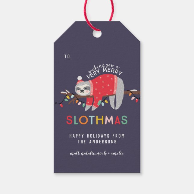 Sloth christmas gift tags (Front)