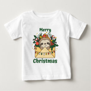 Sloth Christmas Letter Winter Animals Sloths Baby T-Shirt