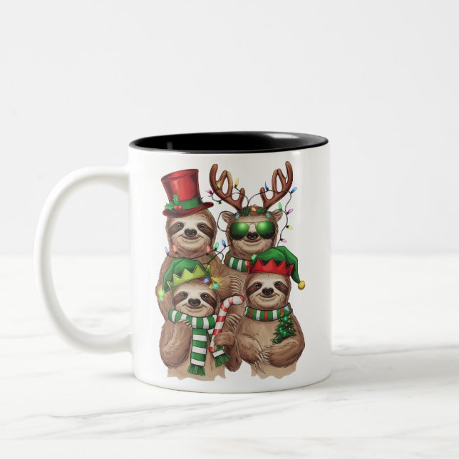 Sloth Christmas Merry Slothmas Sloth Lover Gift Two-Tone Coffee Mug (Left)