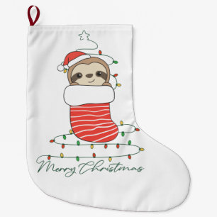 Sloth Christmas Snow Winter Animals Sloths Coffee  Large Christmas Stocking