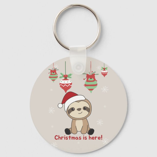 Sloth Christmas Snow Winter Animals Sloths Keychai Key Ring (Front)
