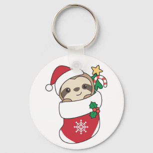 Sloth Christmas Snow Winter Animals Sloths Keychai Key Ring