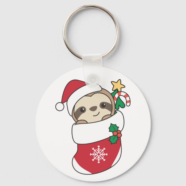 Sloth Christmas Snow Winter Animals Sloths Keychai Key Ring (Front)