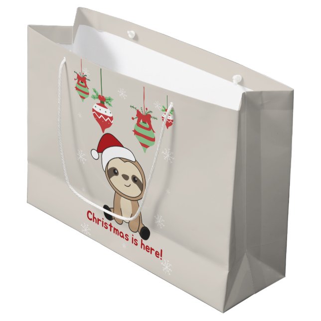 Sloth Christmas Snow Winter Animals Sloths Large G Large Gift Bag (Front Angled)