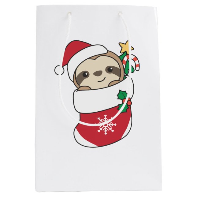 Sloth Christmas Snow Winter Animals Sloths Medium Gift Bag (Front)