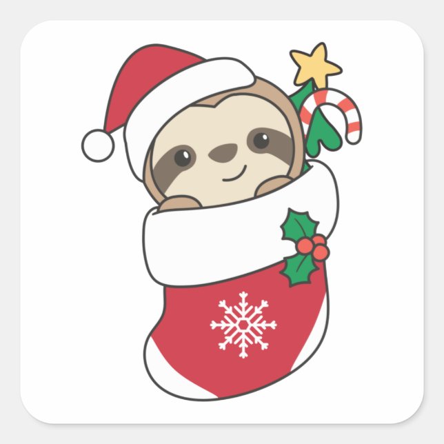 Sloth Christmas Snow Winter Animals Sloths Square Sticker (Front)