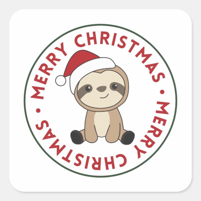 Sloth Christmas Snow Winter Animals Sloths Square  Sticker (Front)