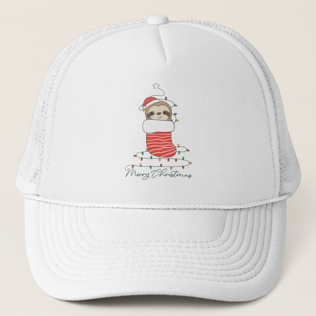 Sloth Christmas Snow Winter Animals Sloths Trucker Hat (Front)