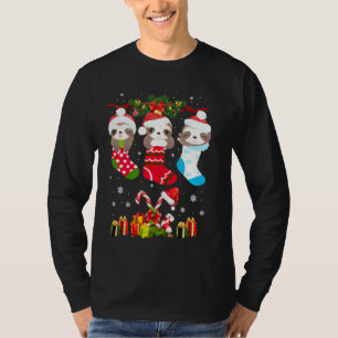 Sloth Christmas Sock Sloth Santa Hat Lights Xmas T T-Shirt