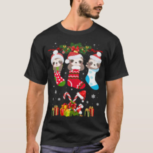 Sloth Christmas Sock Sloth Santa Hat Lights Xmas T T-Shirt