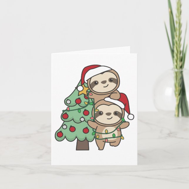  Sloth Christmas Tree Christmas Animals Sloths Holiday Card (Front)