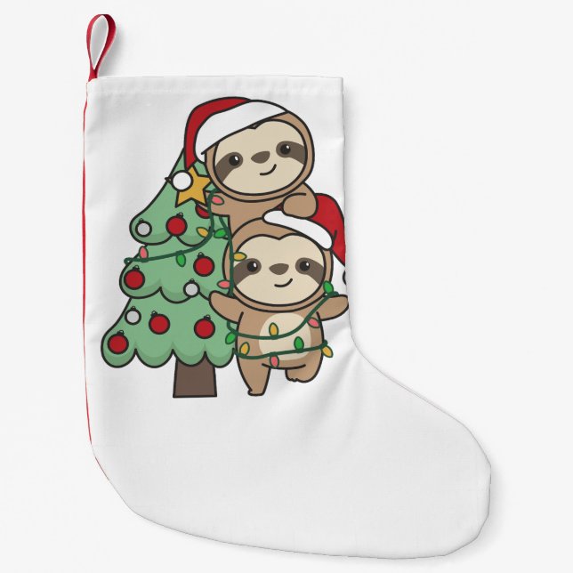  Sloth Christmas Tree Christmas Animals Sloths Small Christmas Stocking (Front)
