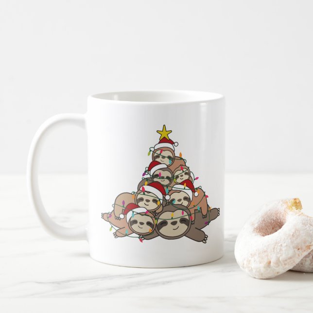 Sloth Christmas Tree Funny Animal Christmas Coffee Mug (With Donut)