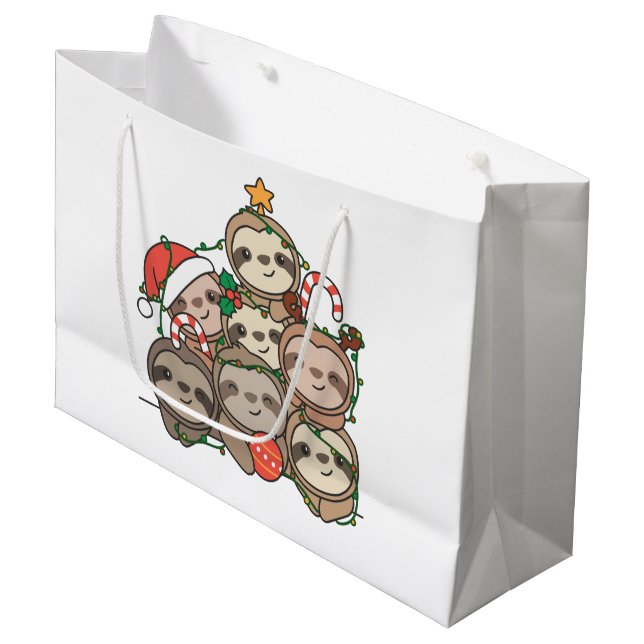 Sloth Christmas Tree Funny Animal Christmas Large  Gift Bag (Front Angled)