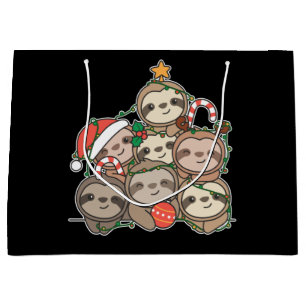 Sloth Christmas Tree Funny Animal Christmas Large Gift Bag
