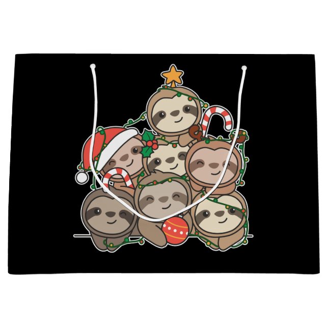 Sloth Christmas Tree Funny Animal Christmas Large  Gift Bag (Front)